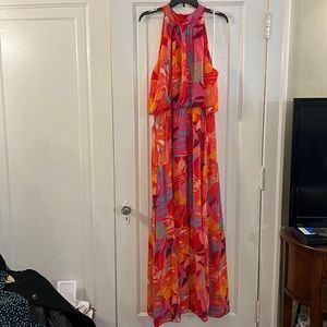 Julia Jordan multi-colored flowy halter maxi dress.